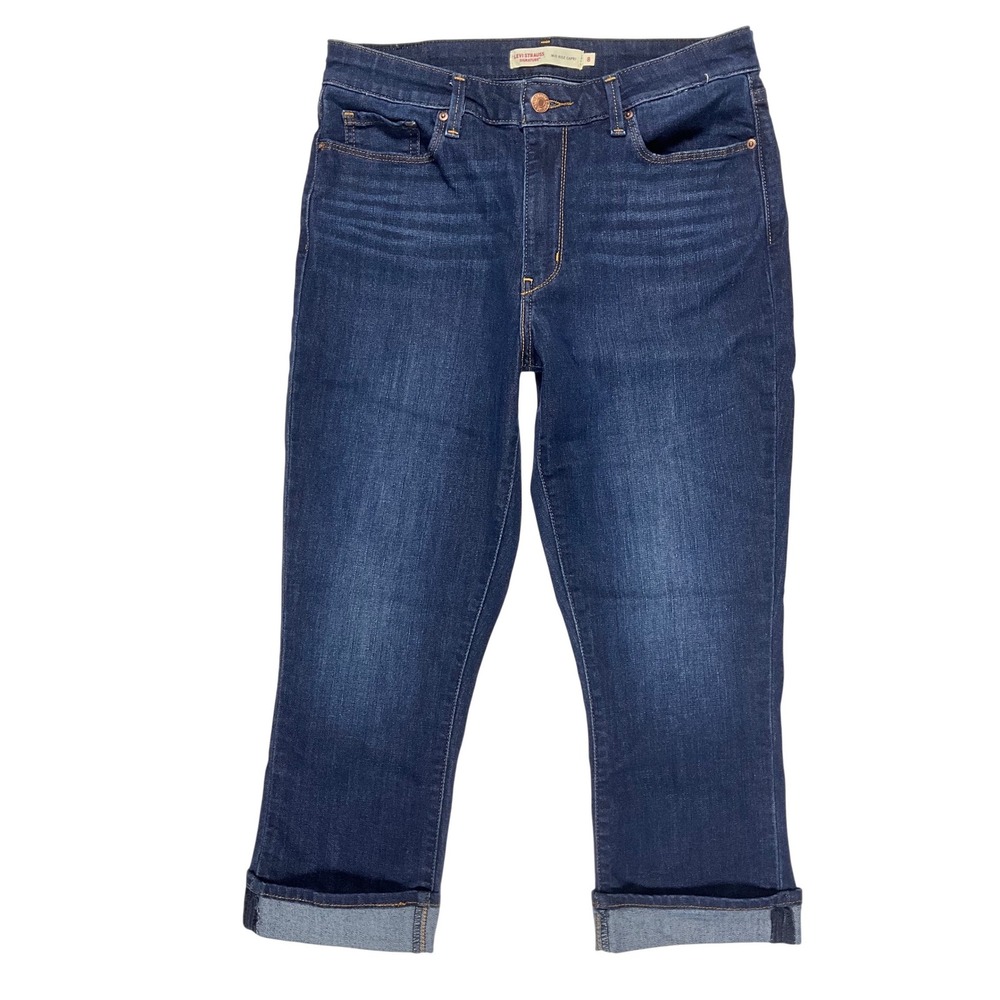 Levi Strauss Signature Womens Mid Rise Capri Jeans Dark Wash Blue Size 8
